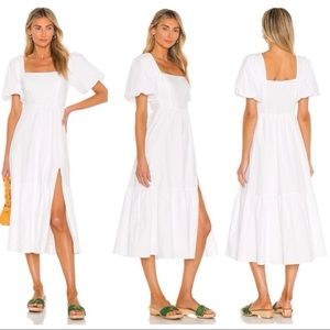 ASTR The Label White Poplin Cottagecore Puff Sleeve Tiered Dress Size Medium